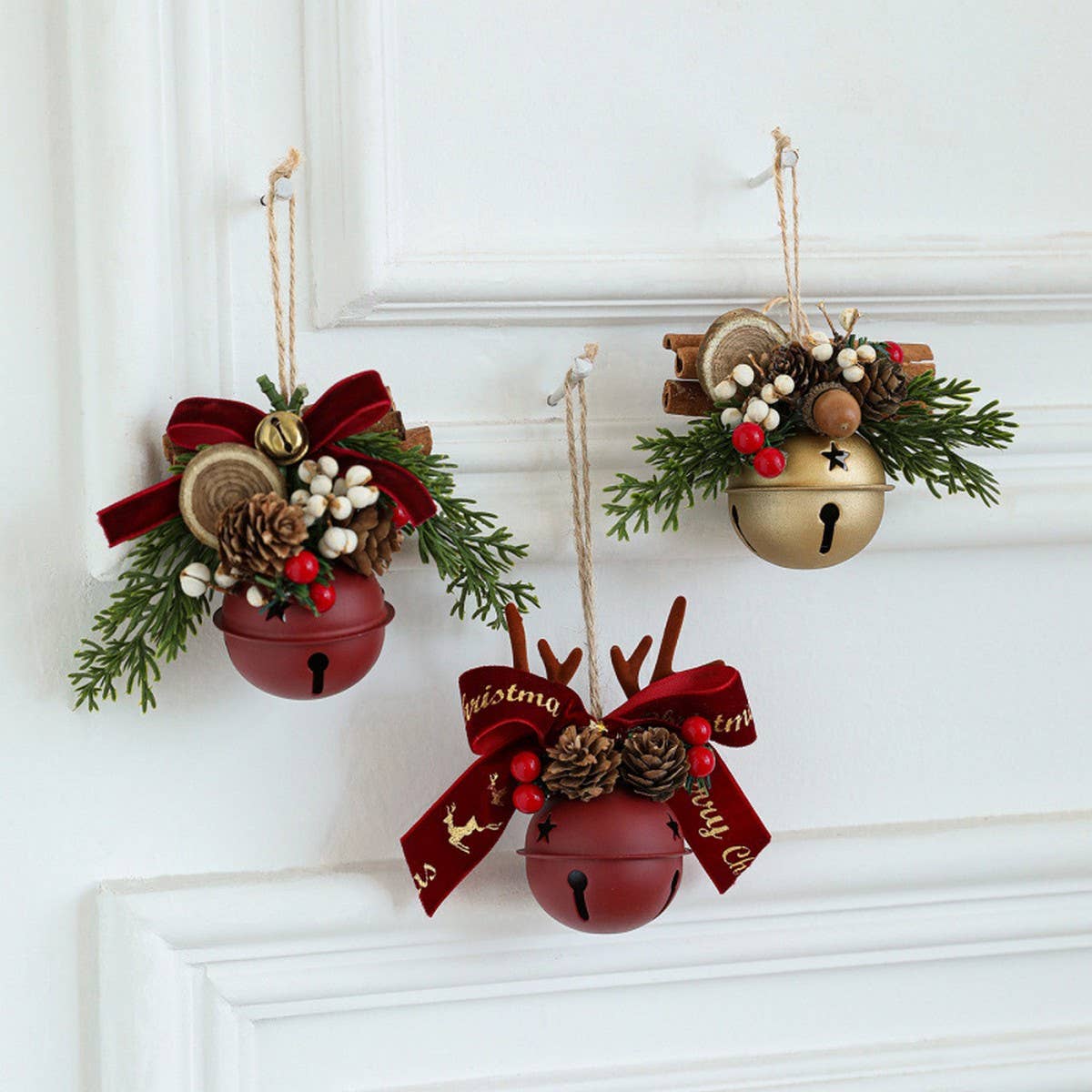 Mixed Christmas Bells Antlers Bows Pinecone Decor