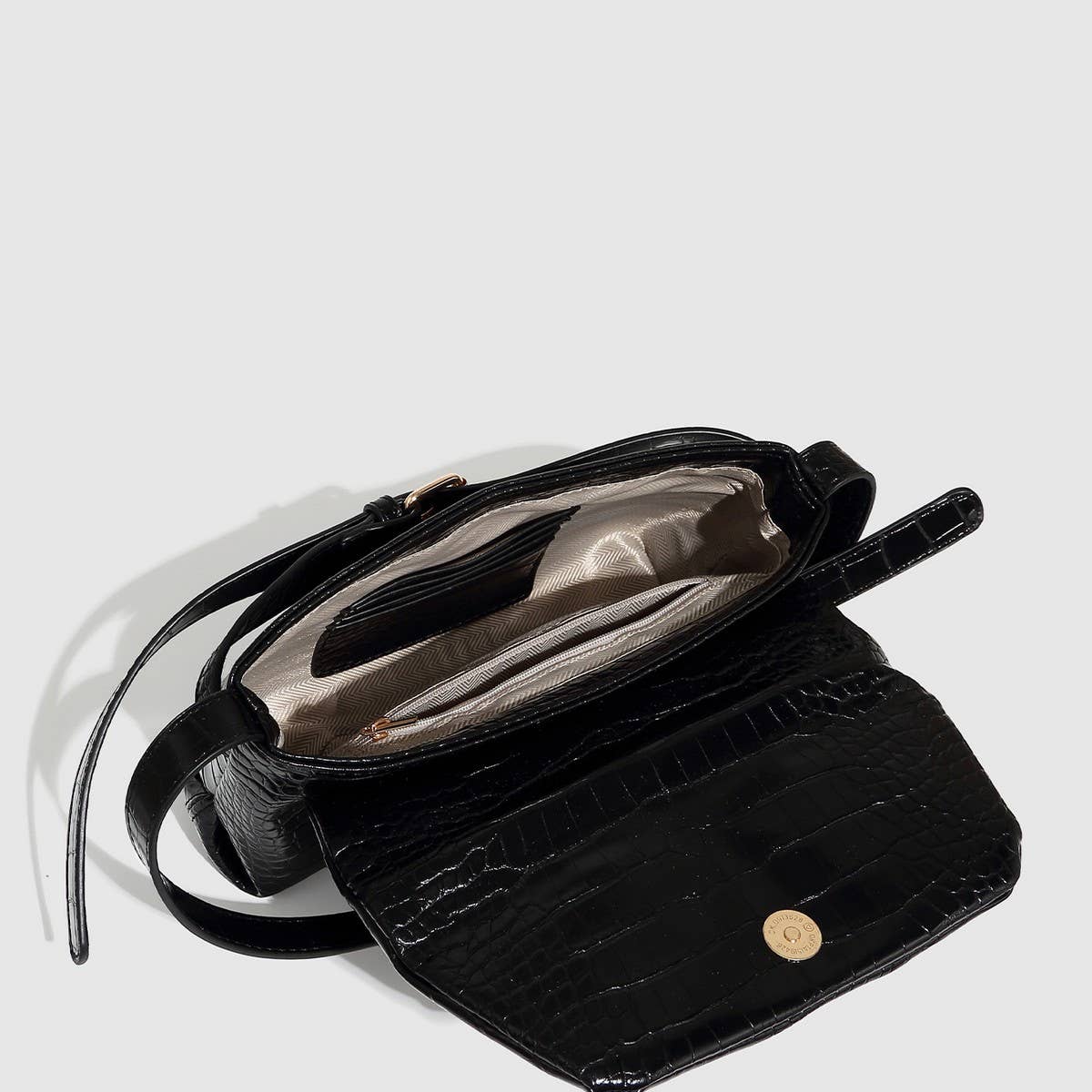 Adjustable Croc Pattern Baguette Shoulder Bag_CWAB5691