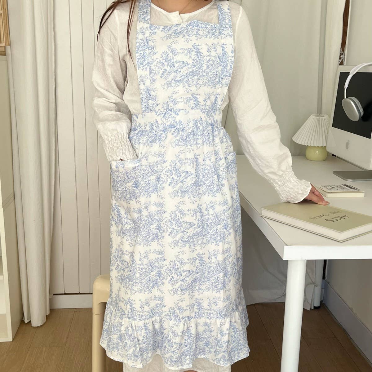 WATERPROOF INK LEAF EDGE FISH TAIL HOUSEHOLD APRON