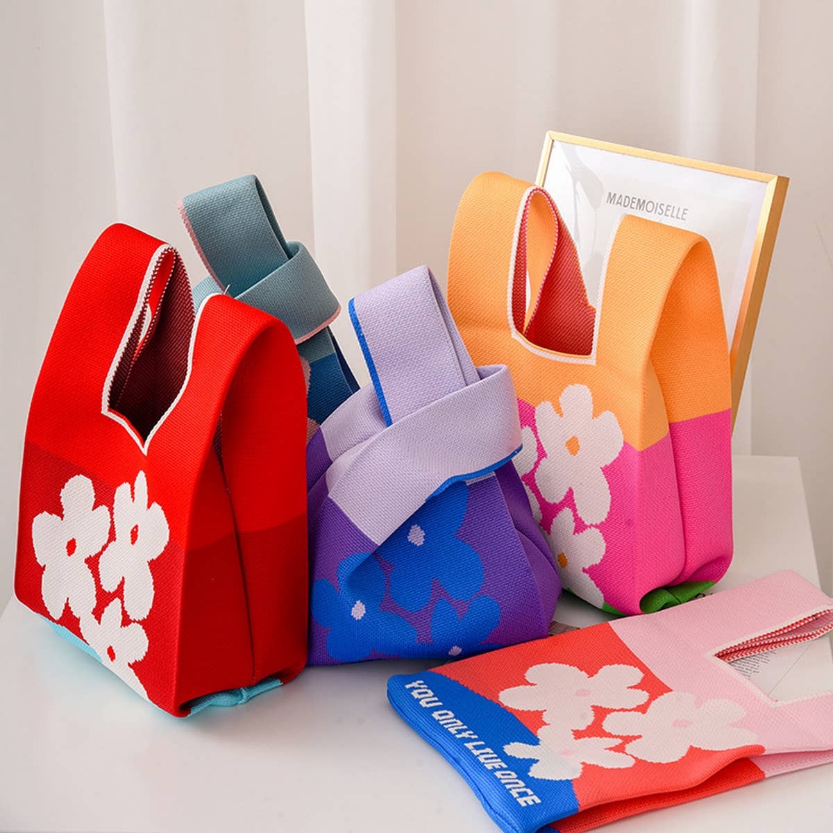 FLORAL PRINT CROCHET HANDBAG SMALL TOTE BAG_CWAB0882