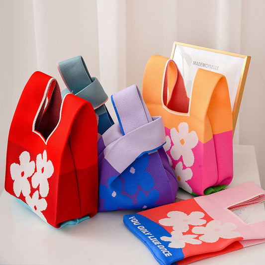 FLORAL PRINT CROCHET HANDBAG SMALL TOTE BAG_CWAB0882