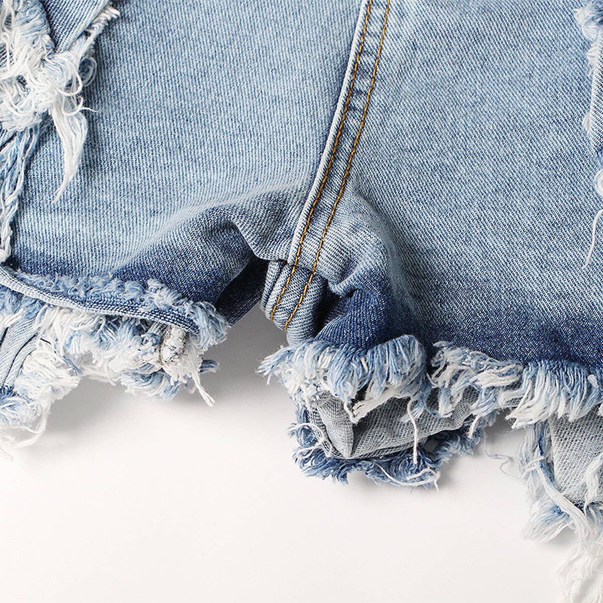 TRENDY BRUSHED TASSEL HIGH WAISTED DENIM SHORTS_CWJS0090