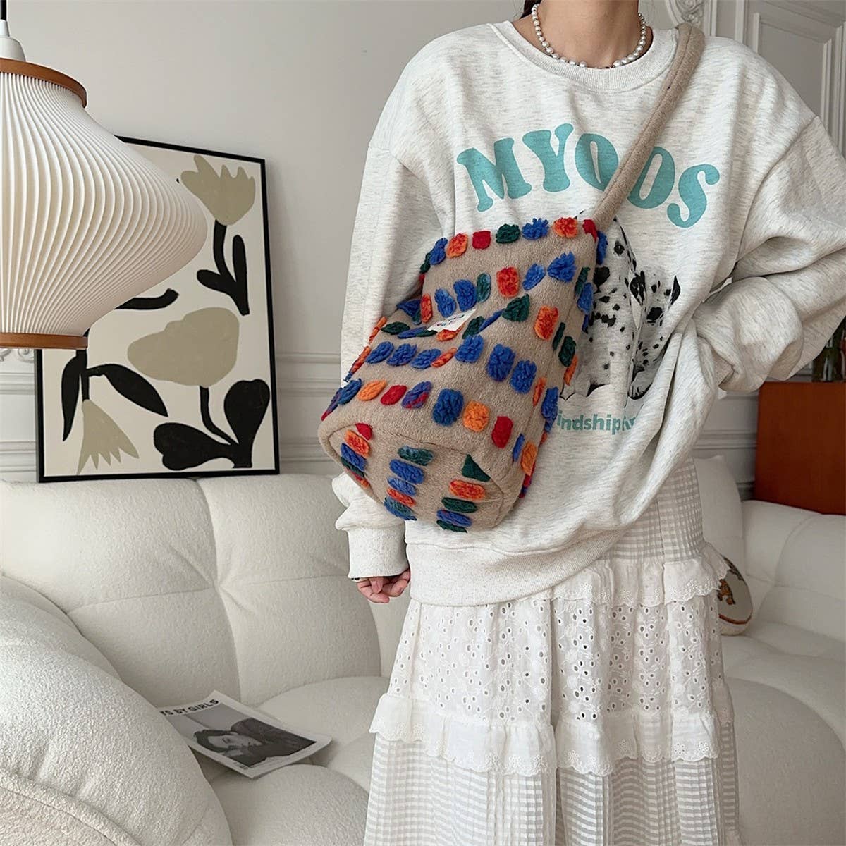 CWAB3896_PLUSH CROSSBODY HANDBAG SHOULDER BUCKET BAG