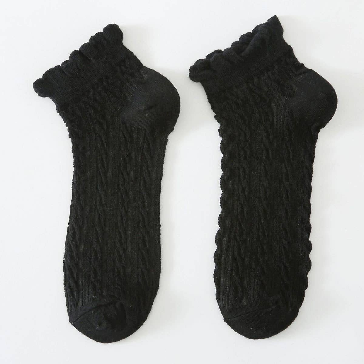 Mesh Retro Twist Ruffle Ankle Socks for Womens