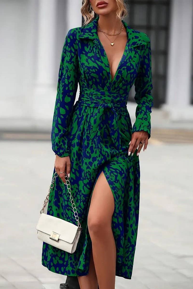 CWDMD5585_BUTTON LONG SLEEVE WAIST A-LINE DRESS