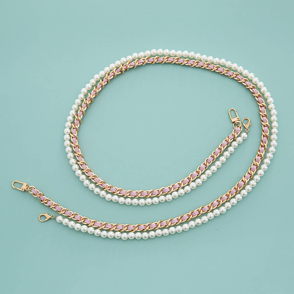Mixed-Color Chain Beaded Pearl Bag Strap