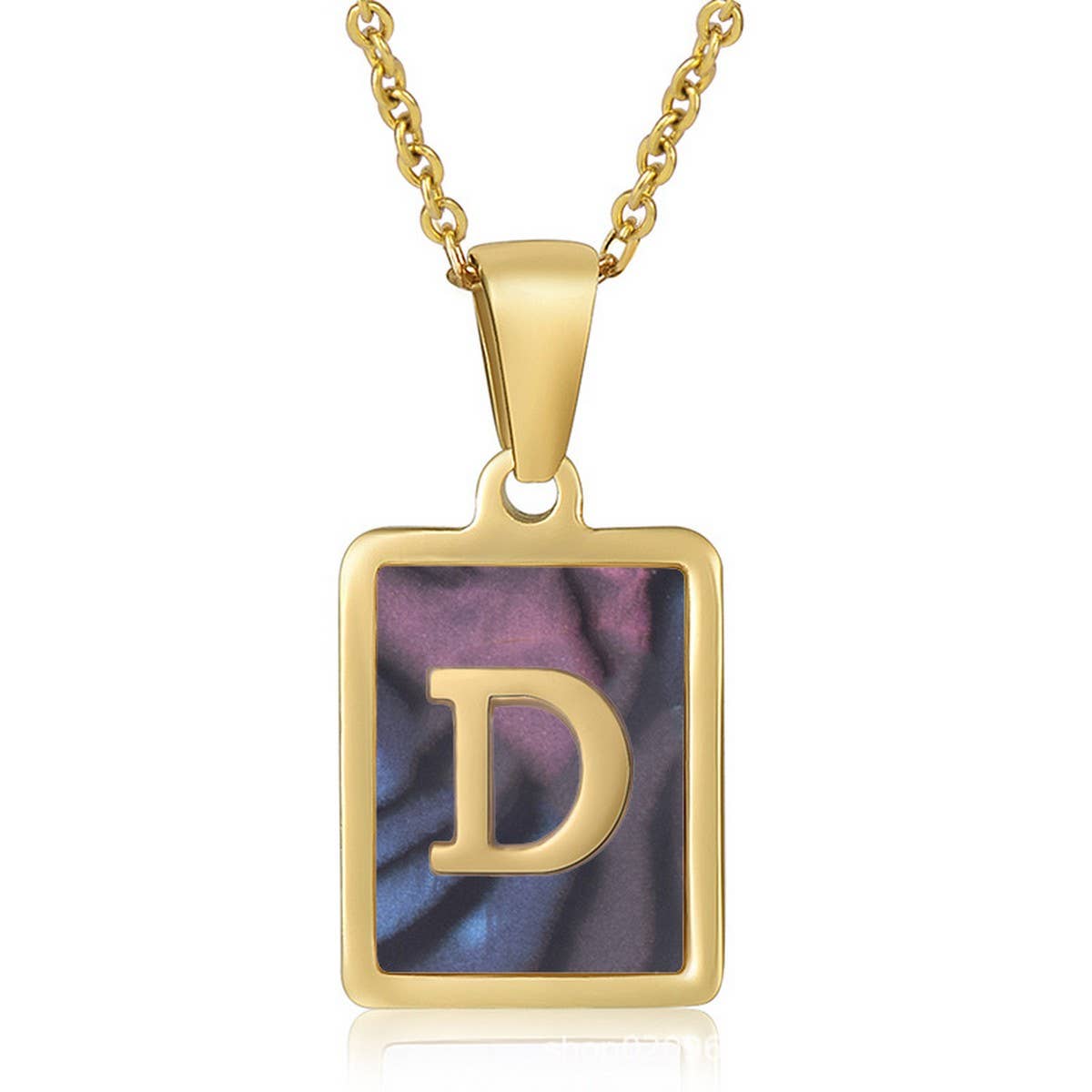 SQUARE SHELL 26 LETTER PENDANT NECKLACE_CWAJE0674