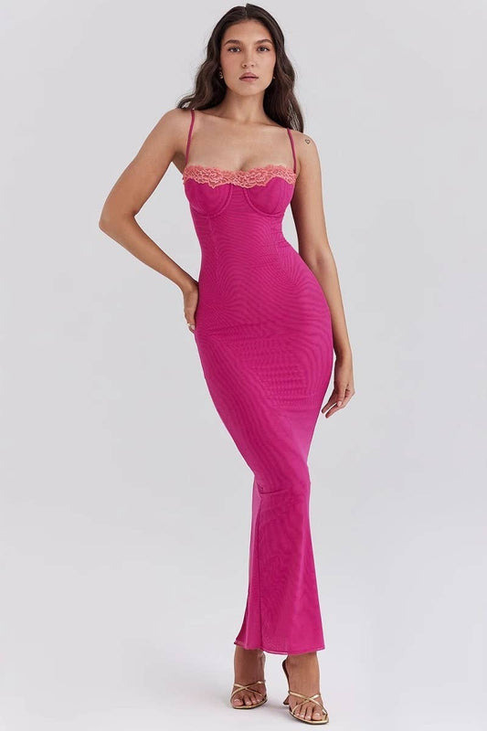 CWDMD5609_LACE TRIM STRAPLESS SEXY VACATION MAXI DRESS