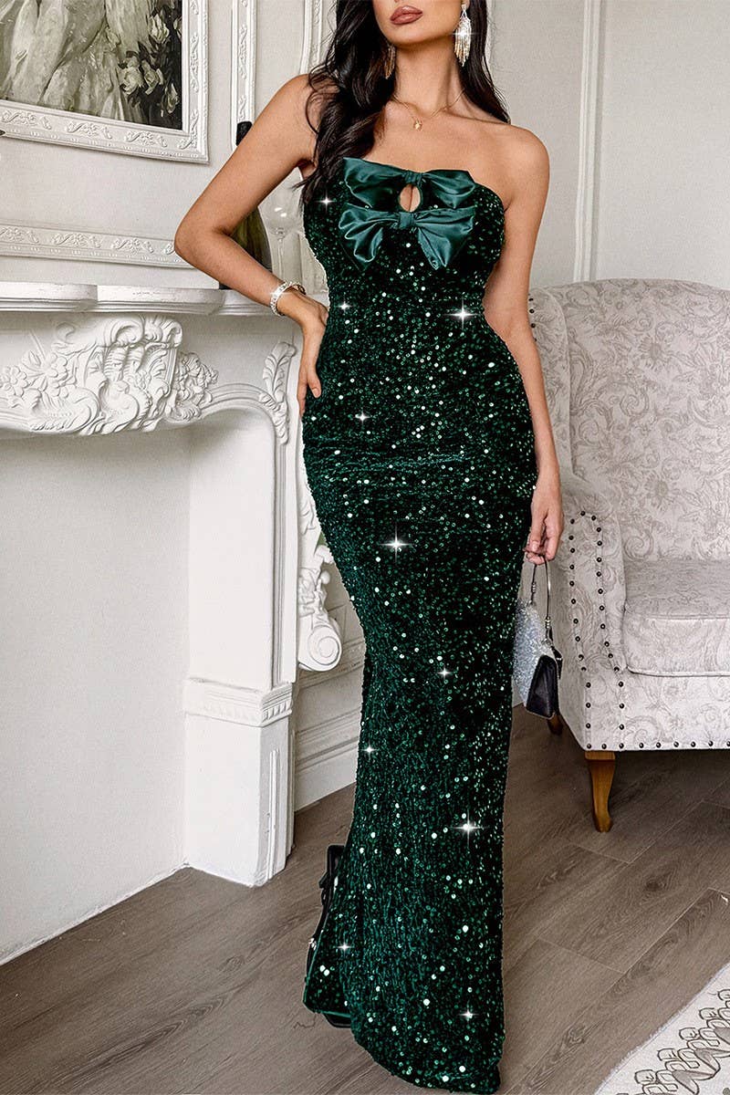 CWDMD01182_SEQUIN STRAPLESS ELEGANT EVENING GOWN DRESS