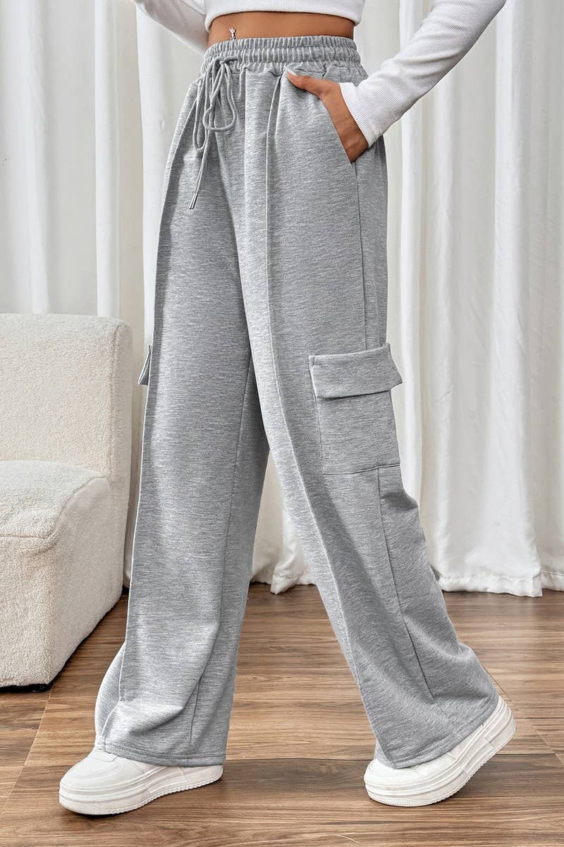 CWBLP1065_ELASTIC WAIST PATCH POCKET STRAIGHT PANTS