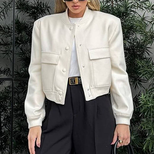 STYLE SOLID SHORT SINGLE-BREASTED JACKET