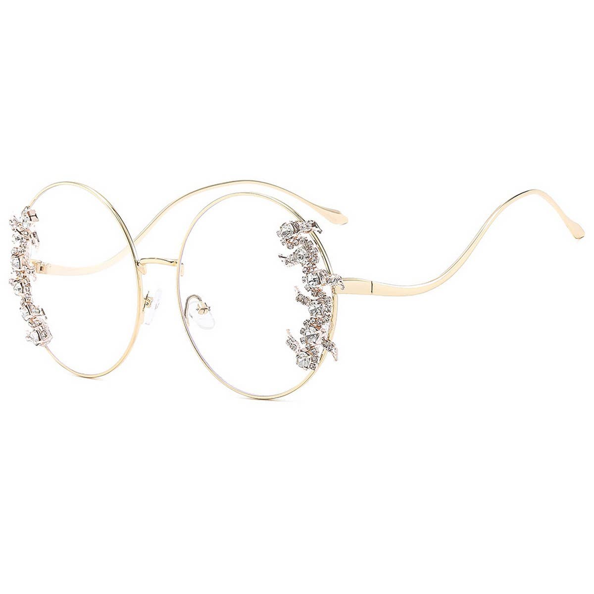 Luxury Rhinestone Wave Metal Leg Round Sunglasses