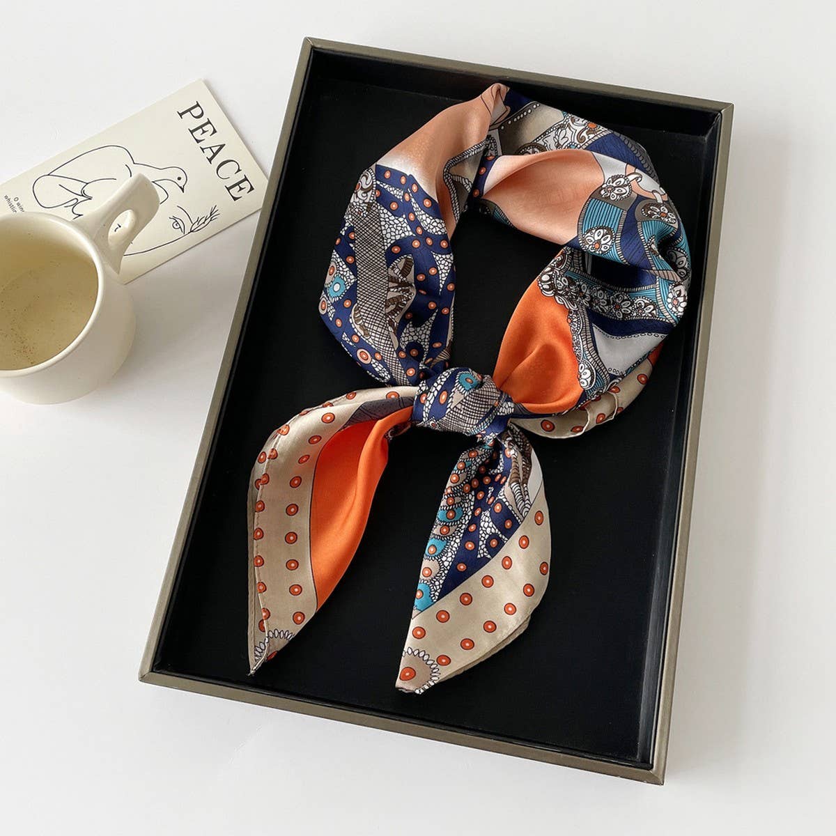 Letter Print Satin Square Scarf for Women