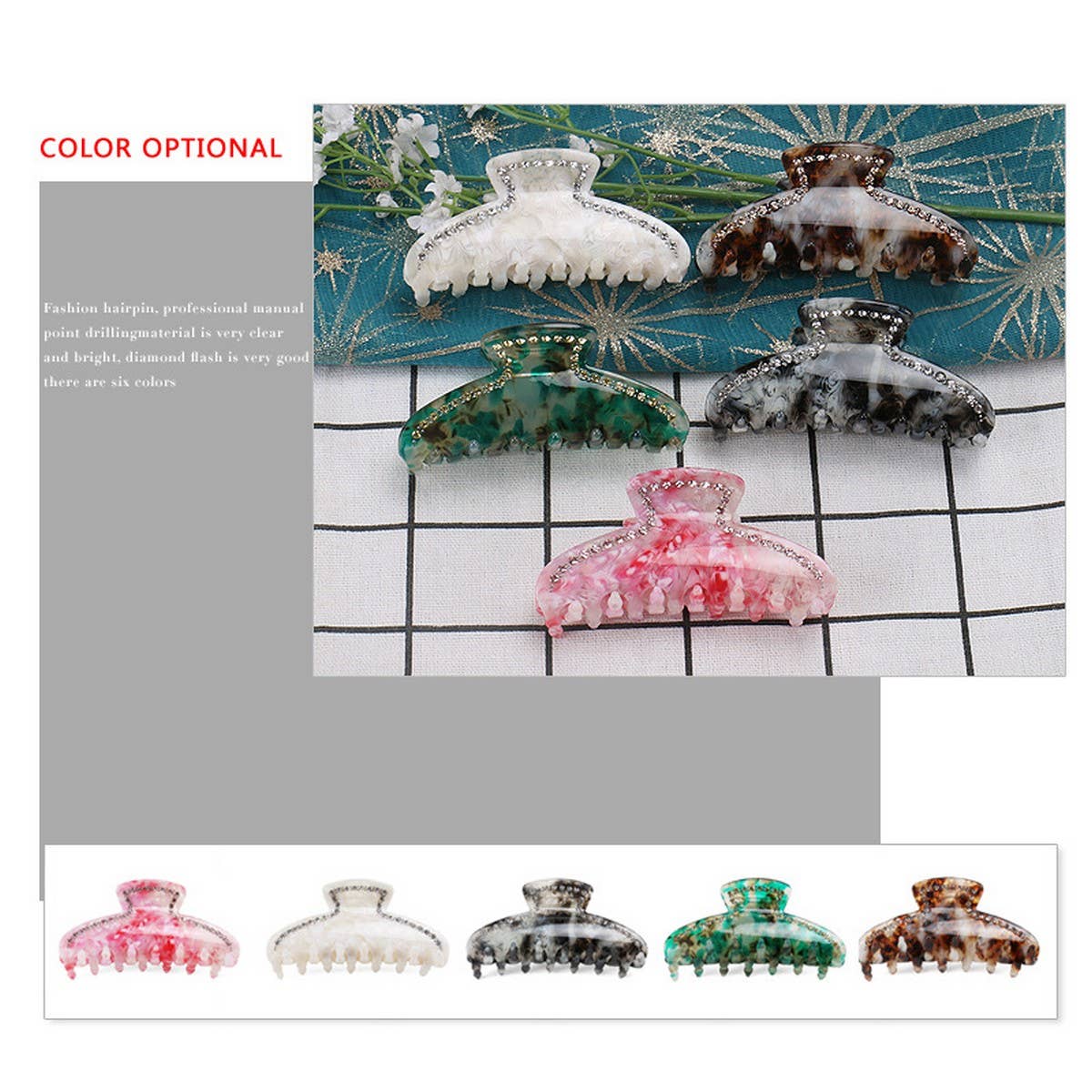 French Retro Hair Claw, Rhinestone Ponytail Clip