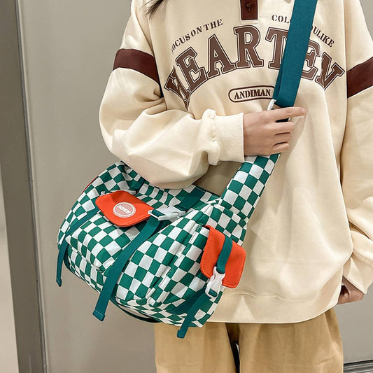 PLAID LARGE CAPACITY SHOULDER CANVAS BAG_CWAB1600