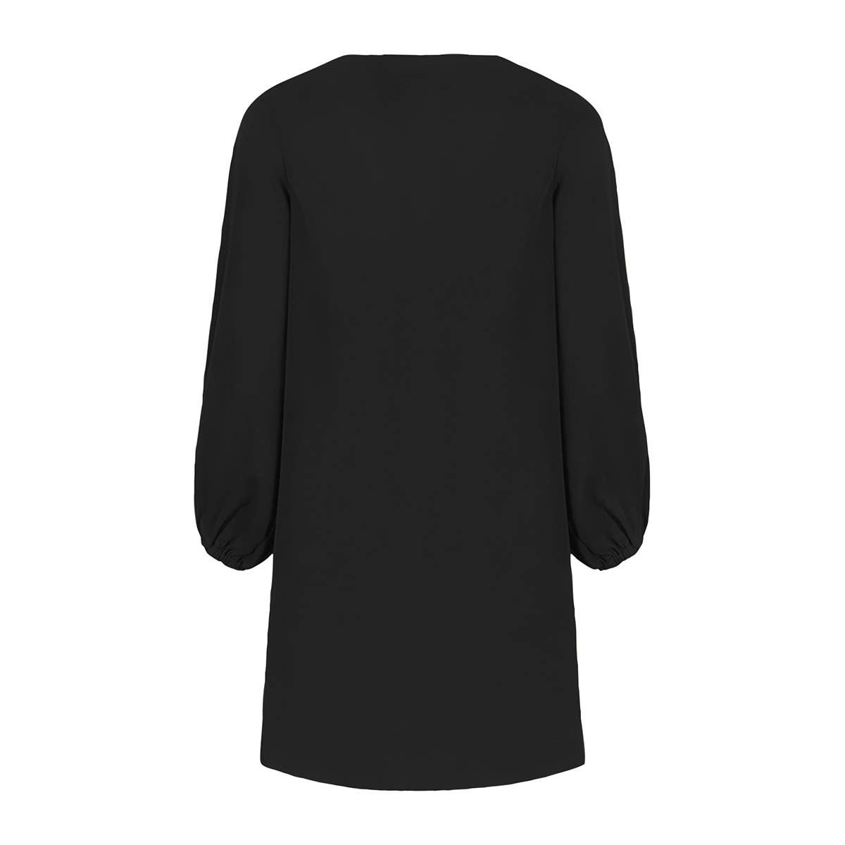 V-NECK SOLID COLOR LANTERN SLEEVE DRESS