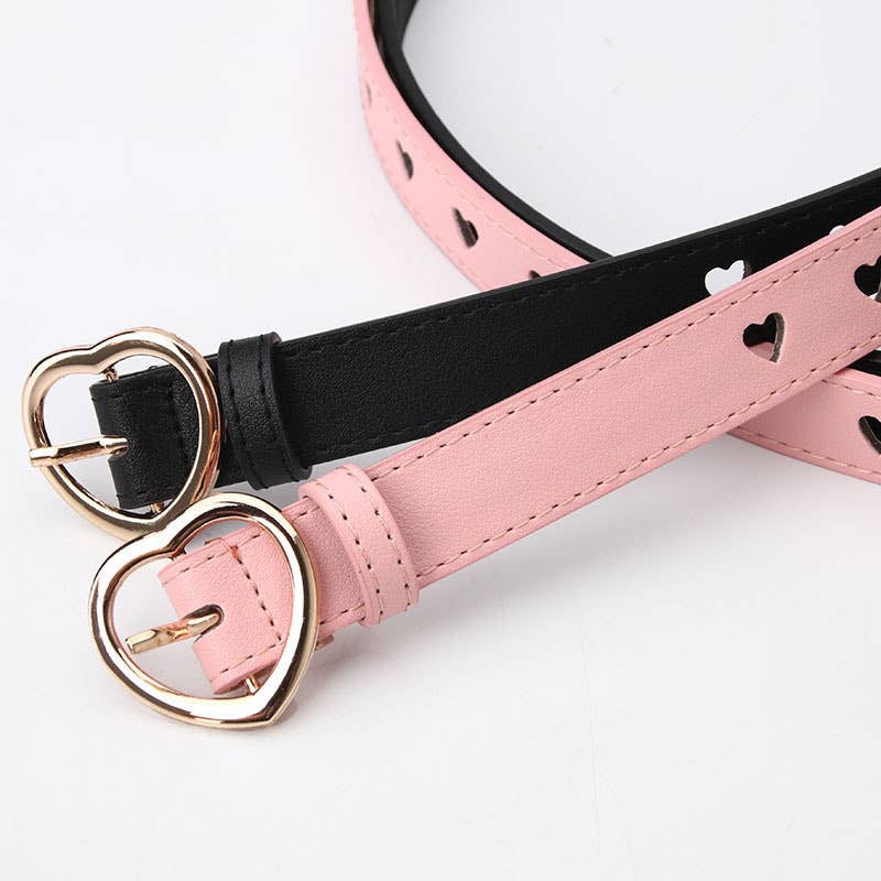 Non-perforated heart-shaped hollowed-out belt
