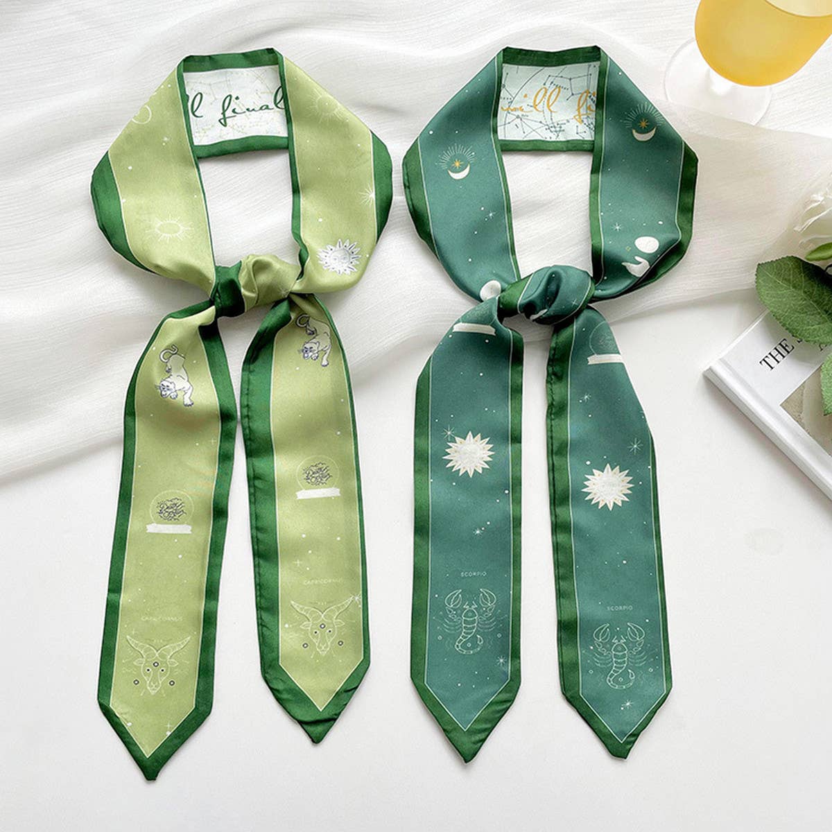 Zodiac Print Skinny Scarf for Hair and Bag Tie_CWASC0736