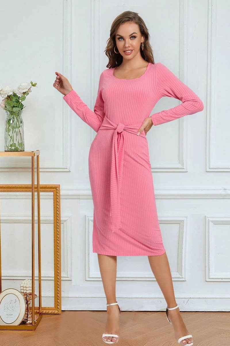 CWDMD4728_SOLID COLOR STRAPPY SLIT MID-LENGTH DRESS