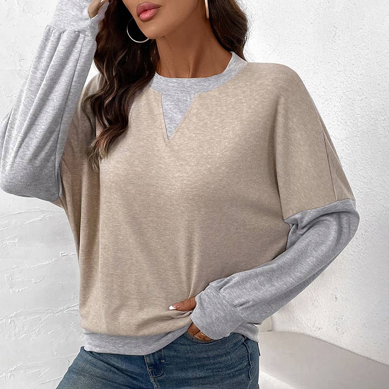 Round-neck color-blocking casual sweatshirt
