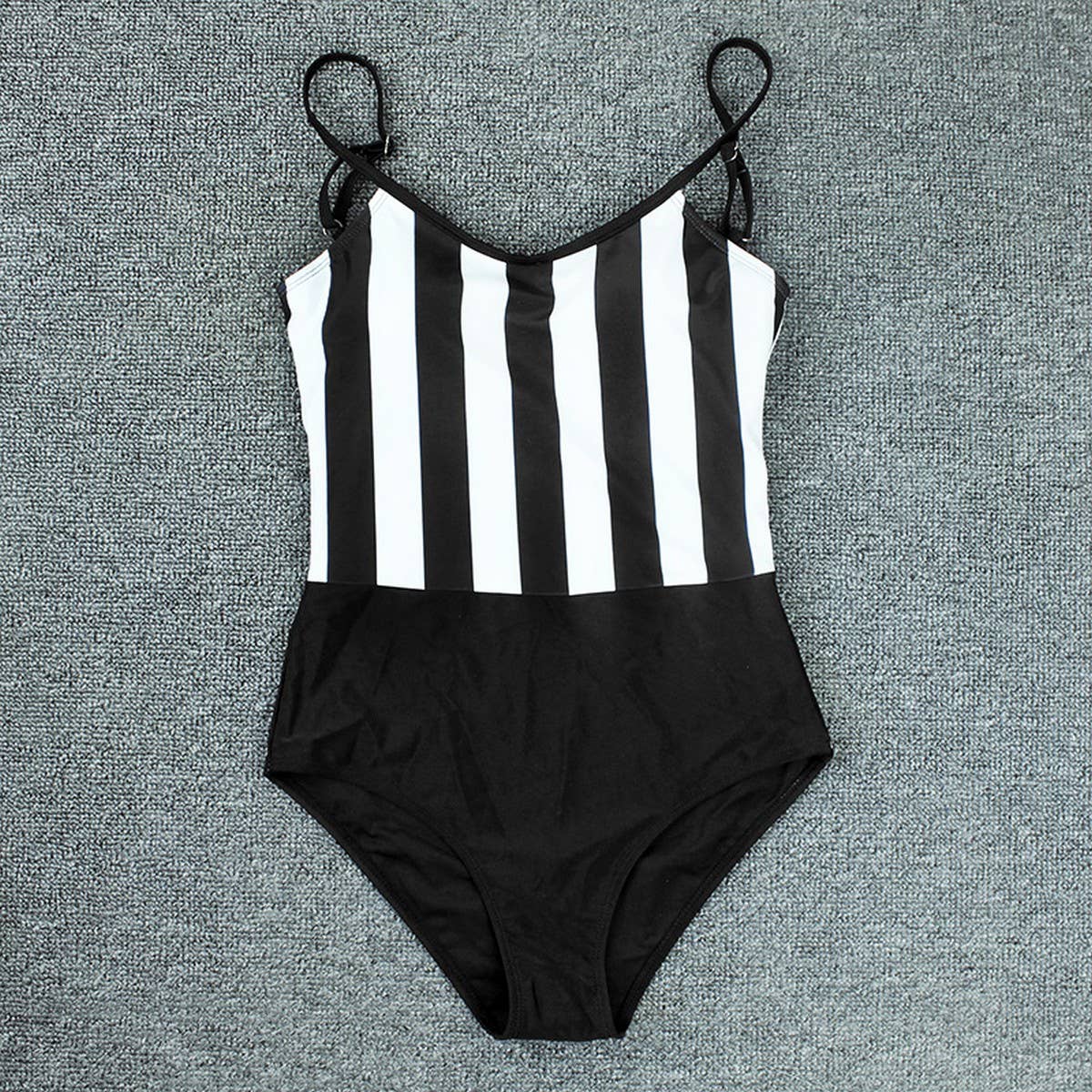 SEXY TIGHT STRIPED SUSPENDER ONE-PIECE SWIMSUIT