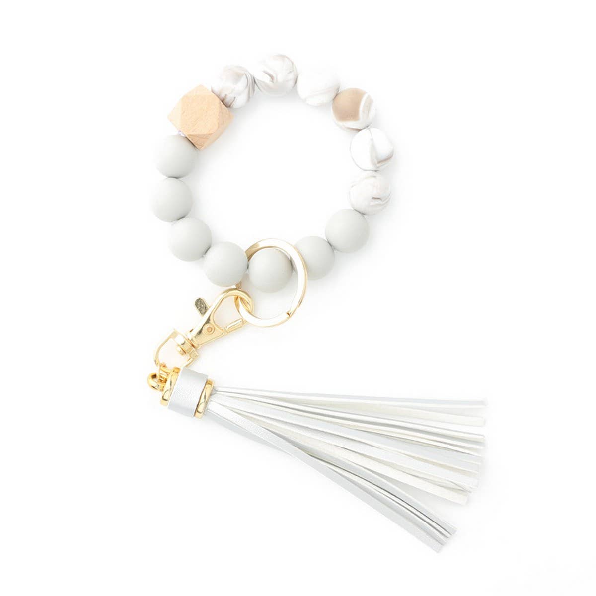 Tassel Wood & Silicone Bead Bracelet Keychain