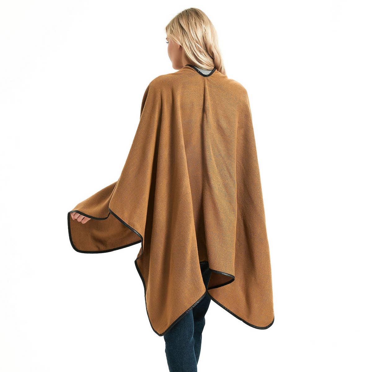 BUCKLE LEATHER SOLID CAMEL COLOR SPLIT SHAWL_CWASC1210