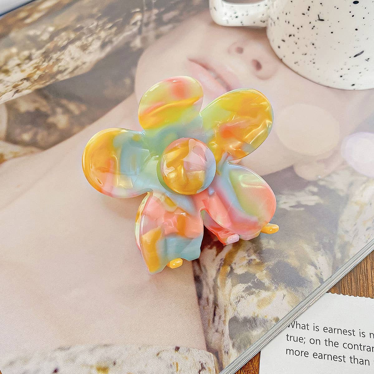 2.7" Flower Tortoise Shell Hair Claw Clips_CWAHA0383