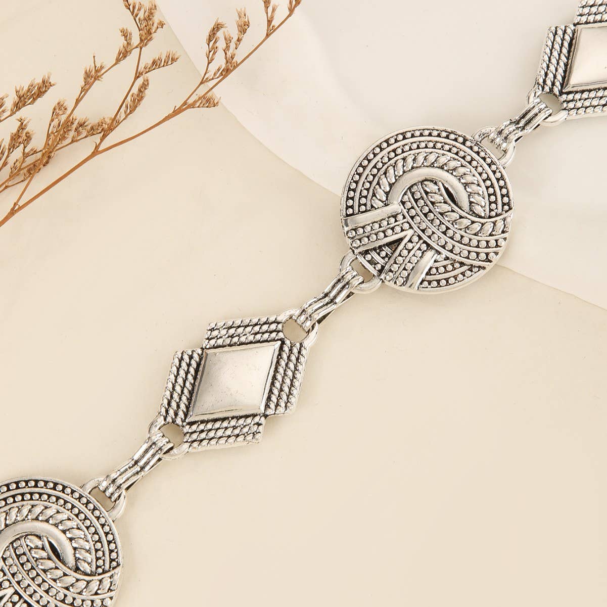 Retro rhinestone irregular metal waist chain