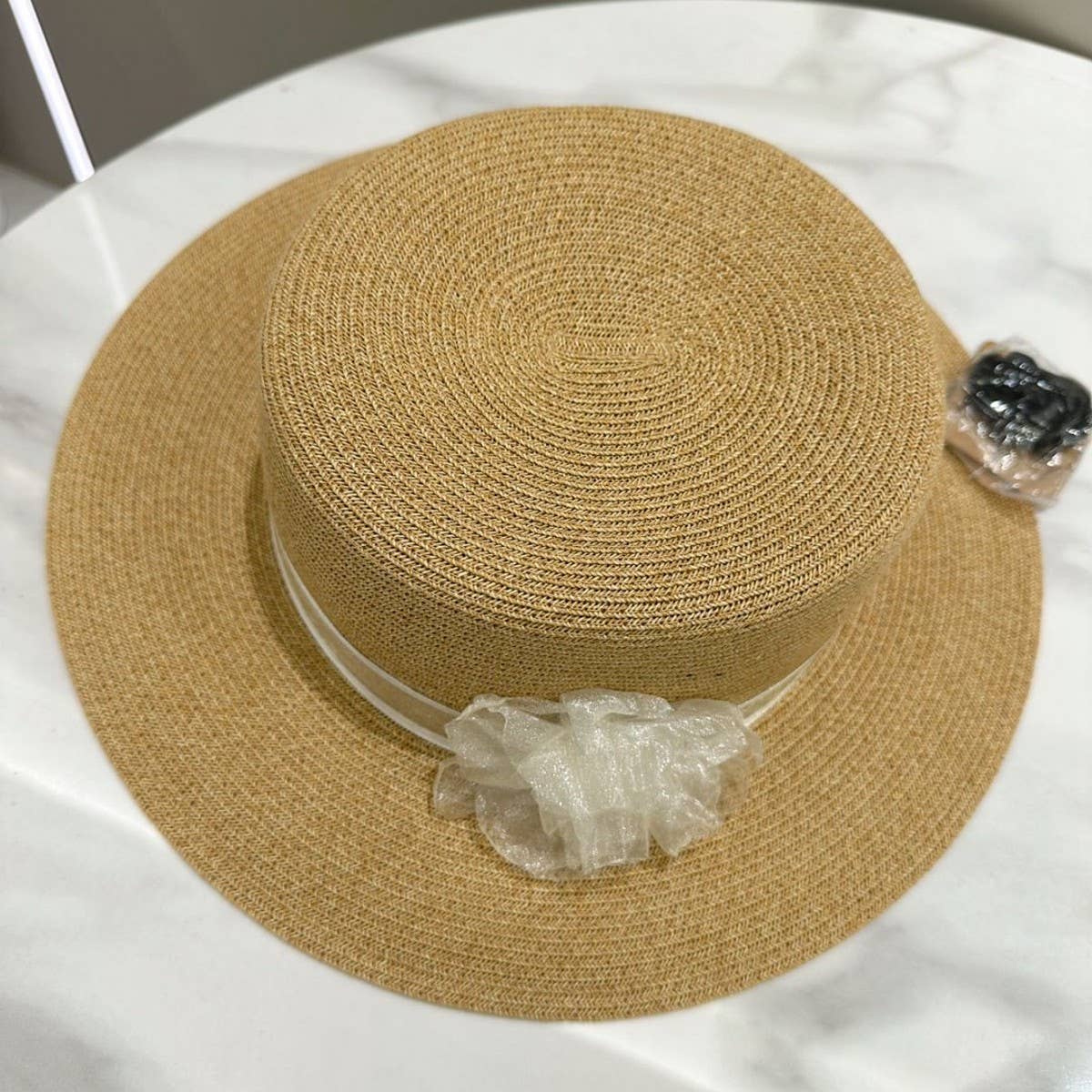 Summer simple flat top lace sun hat_CWAH3574