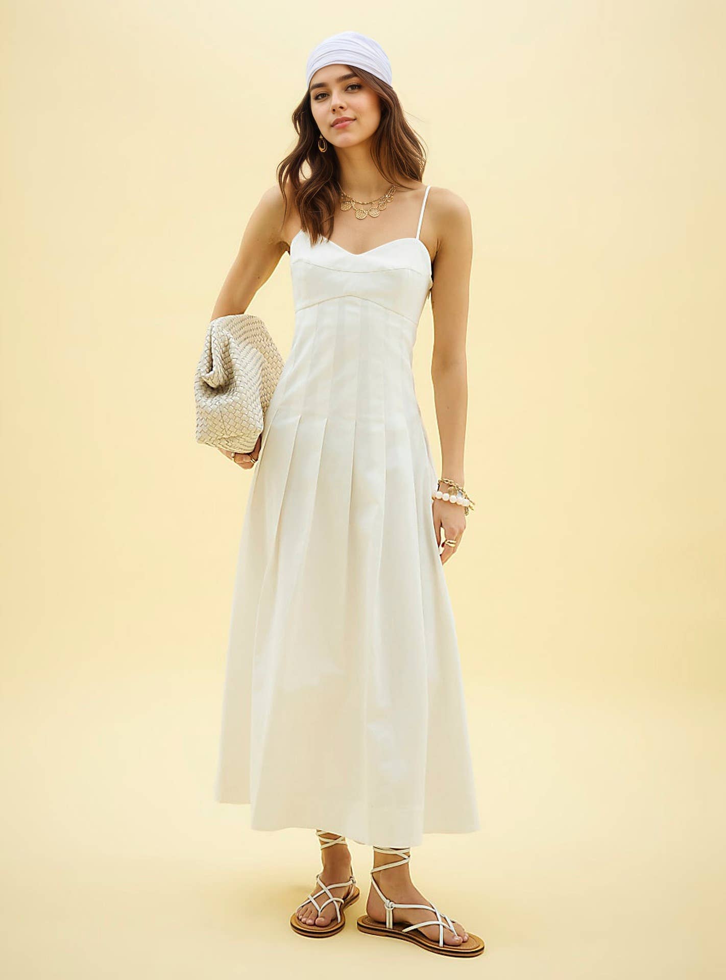 Fishbone corset solid-color halter dress