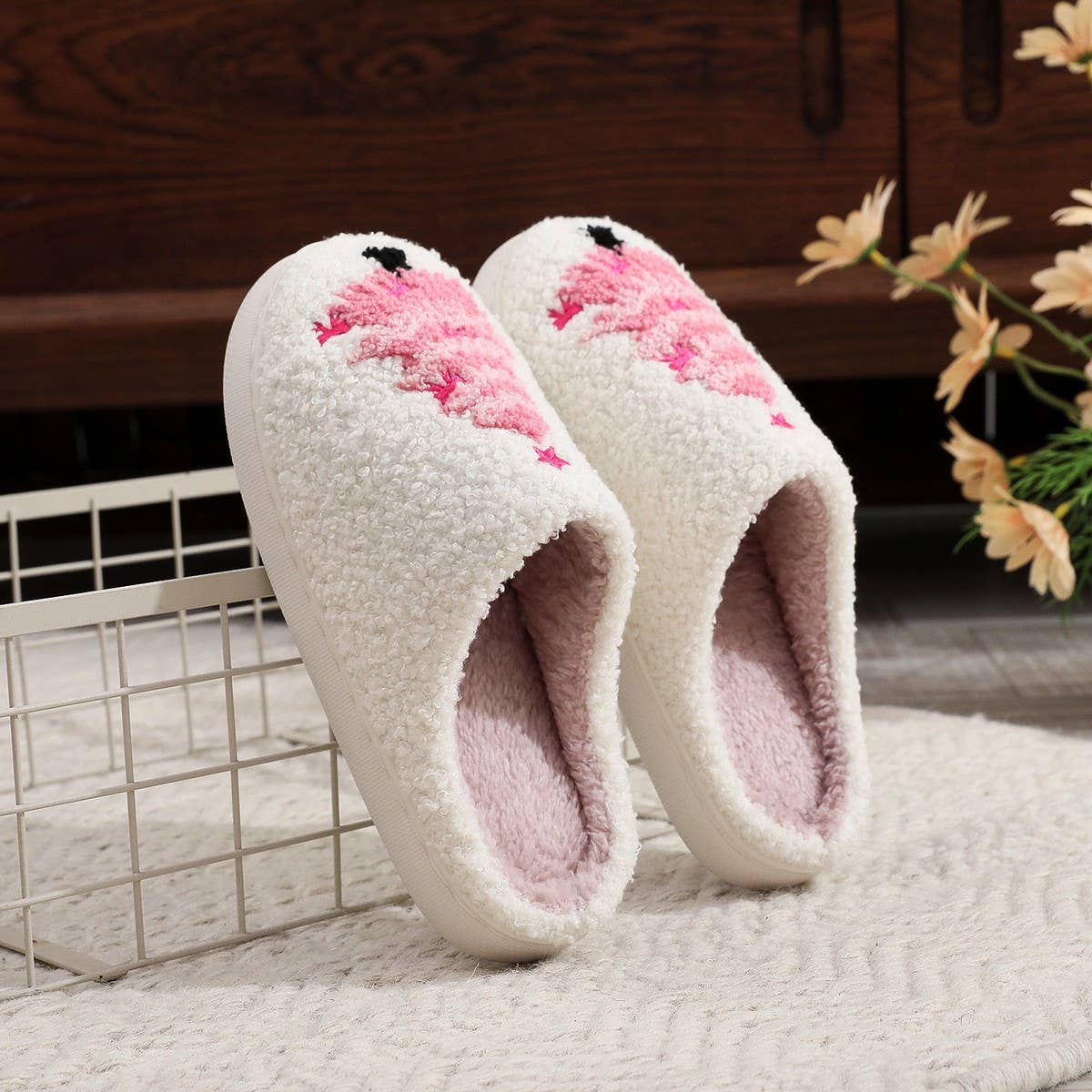 Cozy Pink Xmas Slippers Thick Soft Home Shoes_CWSHF00217