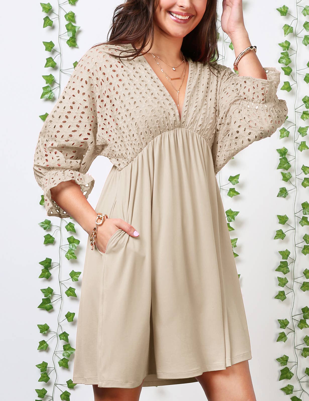 WOMEN DEEP V LOOSE SHORT DRESS_CWDSD10367