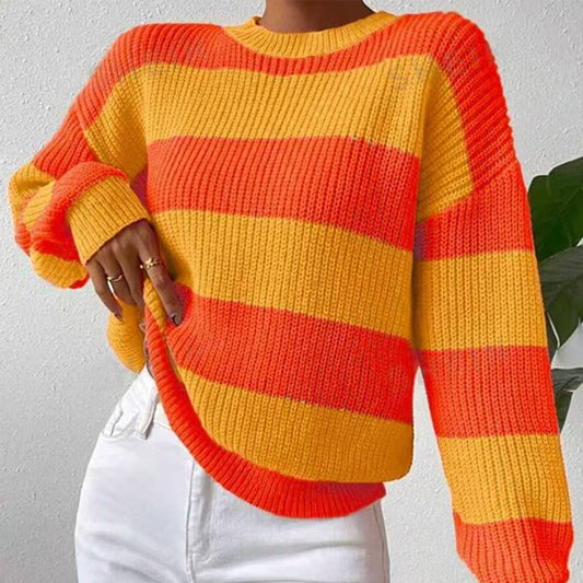 STRIPED SWEATER PULLOVER CREW-NECK SWEATER