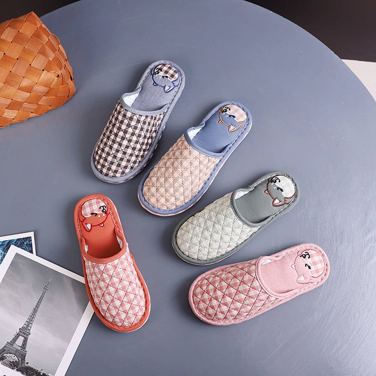 Plaid Cartoon Closed-Toe Home Slippers_CWSHF0207