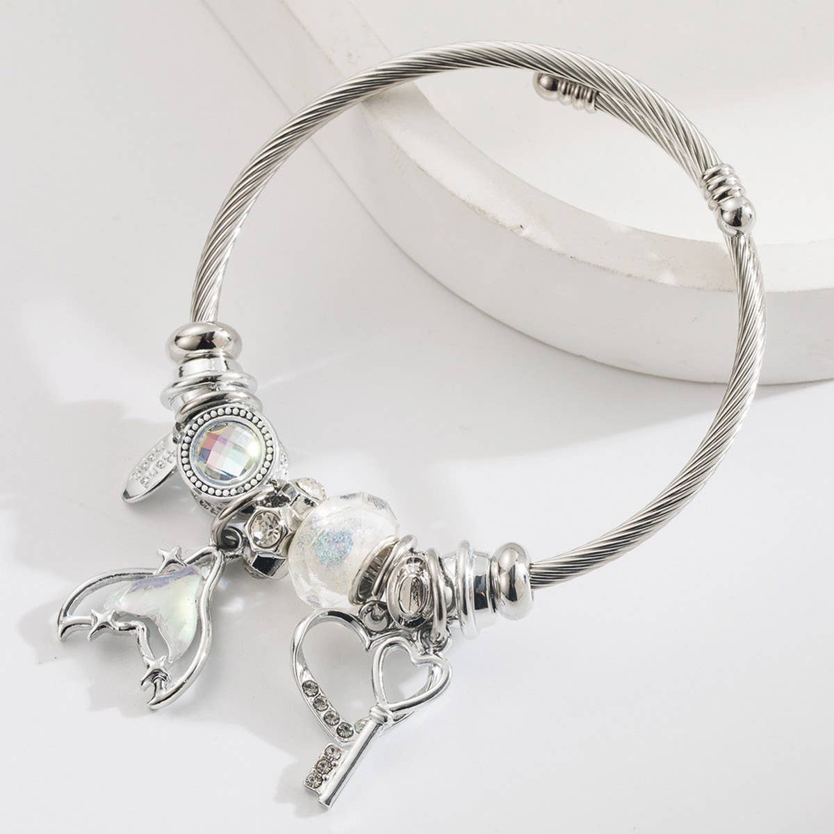 Stainless Steel Bracelet with Mermaid Tail & Heart_CWMM8571