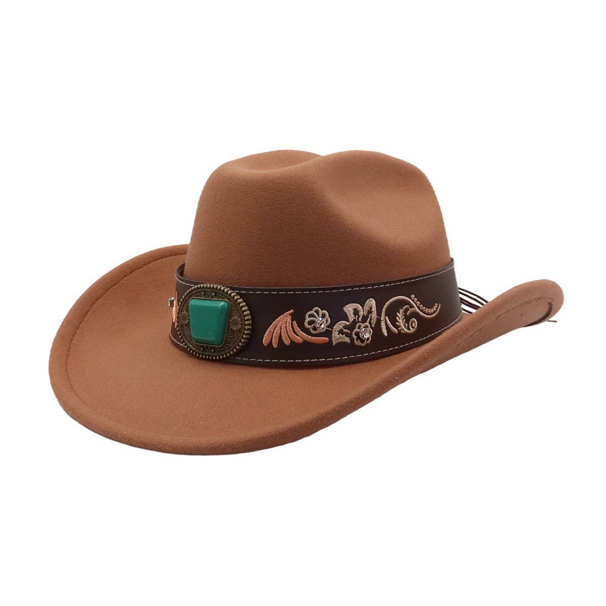 Western Ethnic Wool Felt Fedora Cowboy Hat_CWAH04487