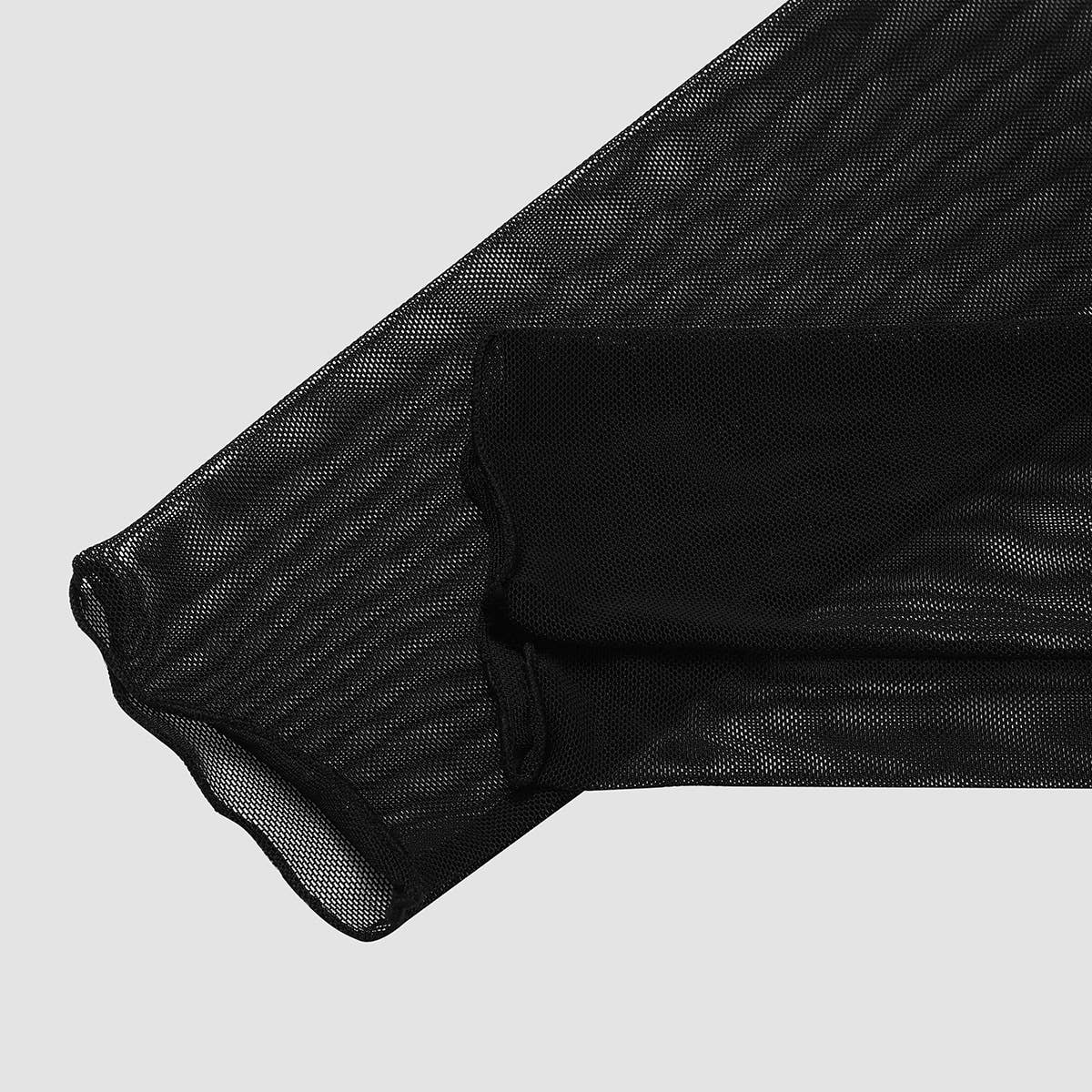 SEXY DOUBLE-LAYER MESH RUFFLED BODYSUIT