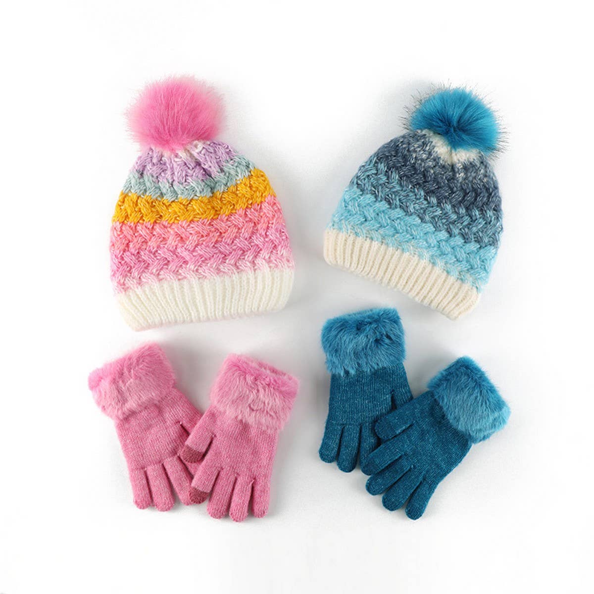 CHILDREN'S KNITTED HAT AND GLOVES TWO-PIECE SET