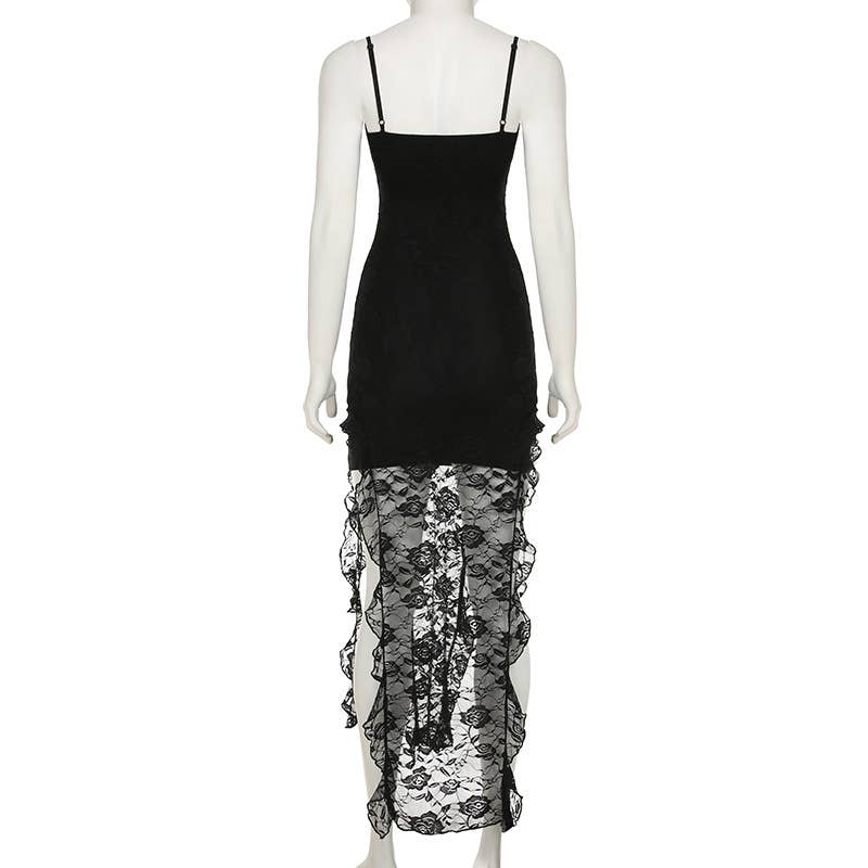 Irregular hemline high waist mesh long dress