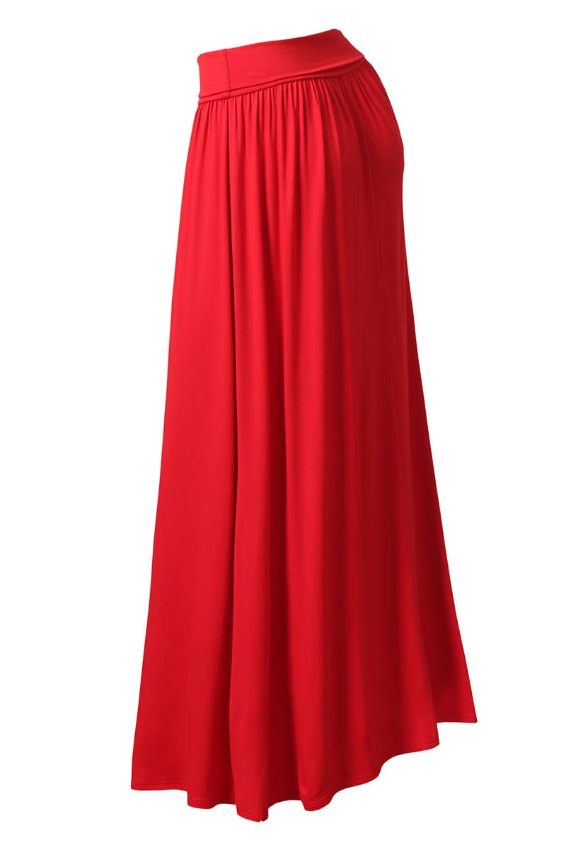 AWBLS089_High Waist Elastic Closure Gather Maxi Skirt