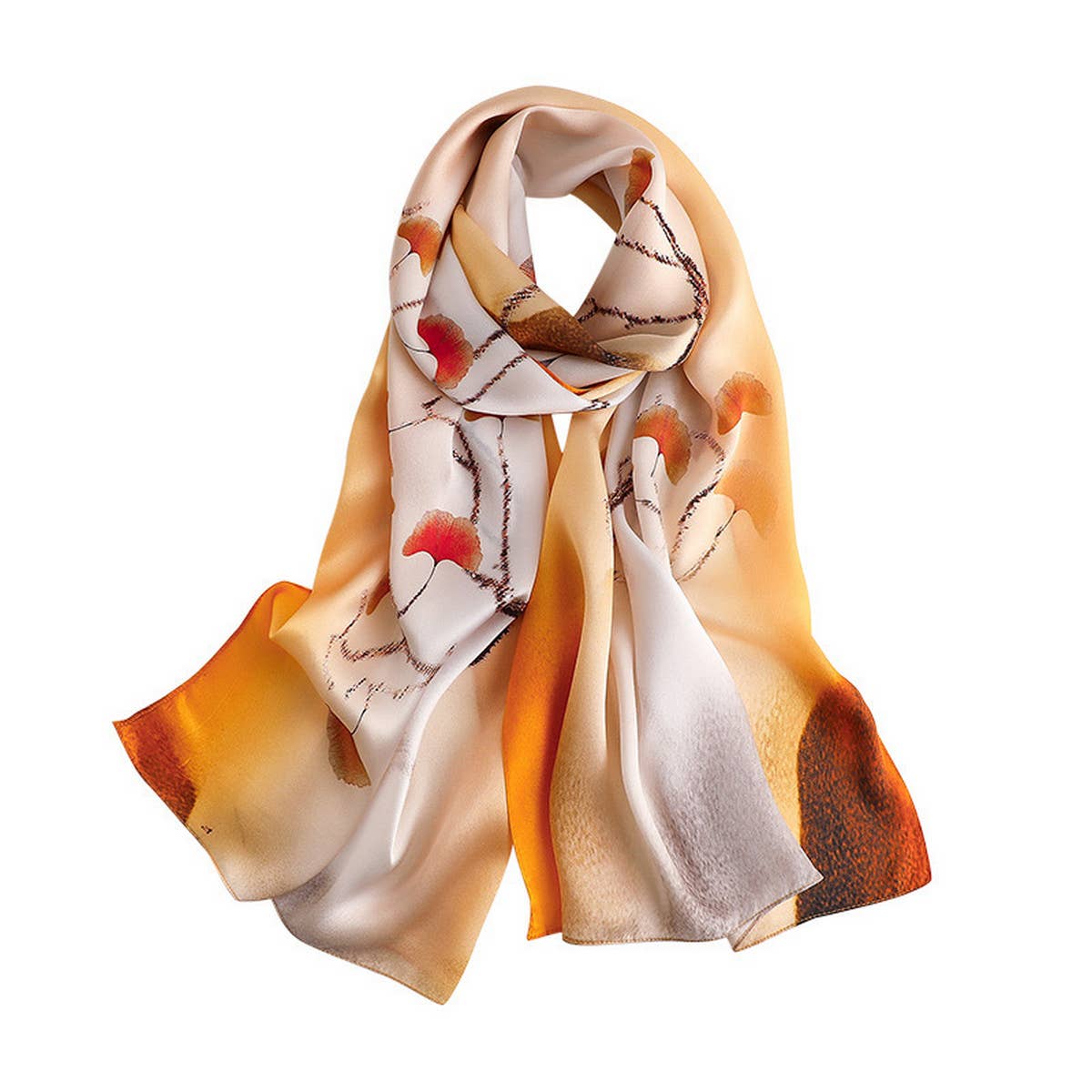Ginkgo Print Mulberry Silk Scarf?Lightweight Wrap
