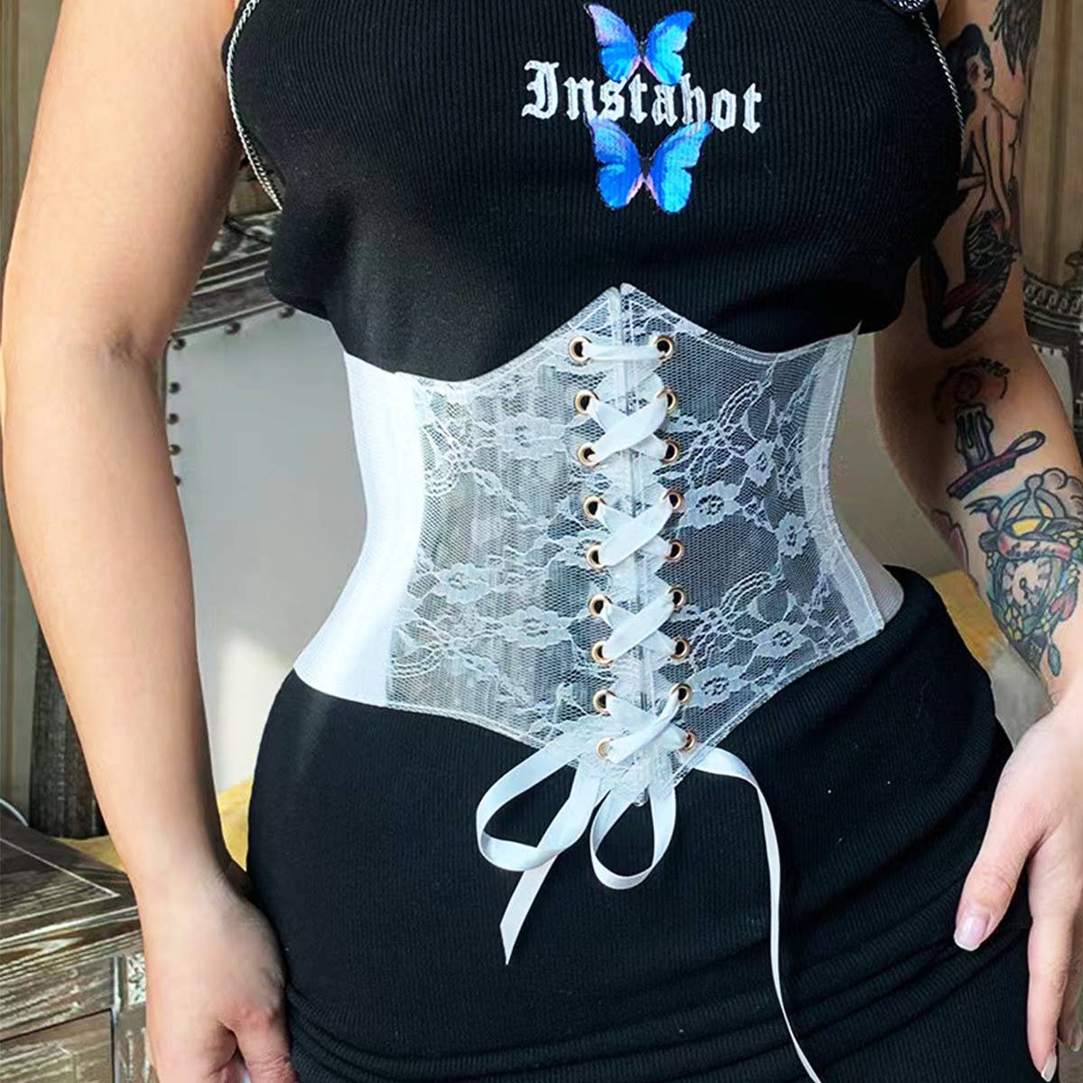 TRANSPARENT LACE ELASTIC BELT GIRDLE BELT_CWABE0271