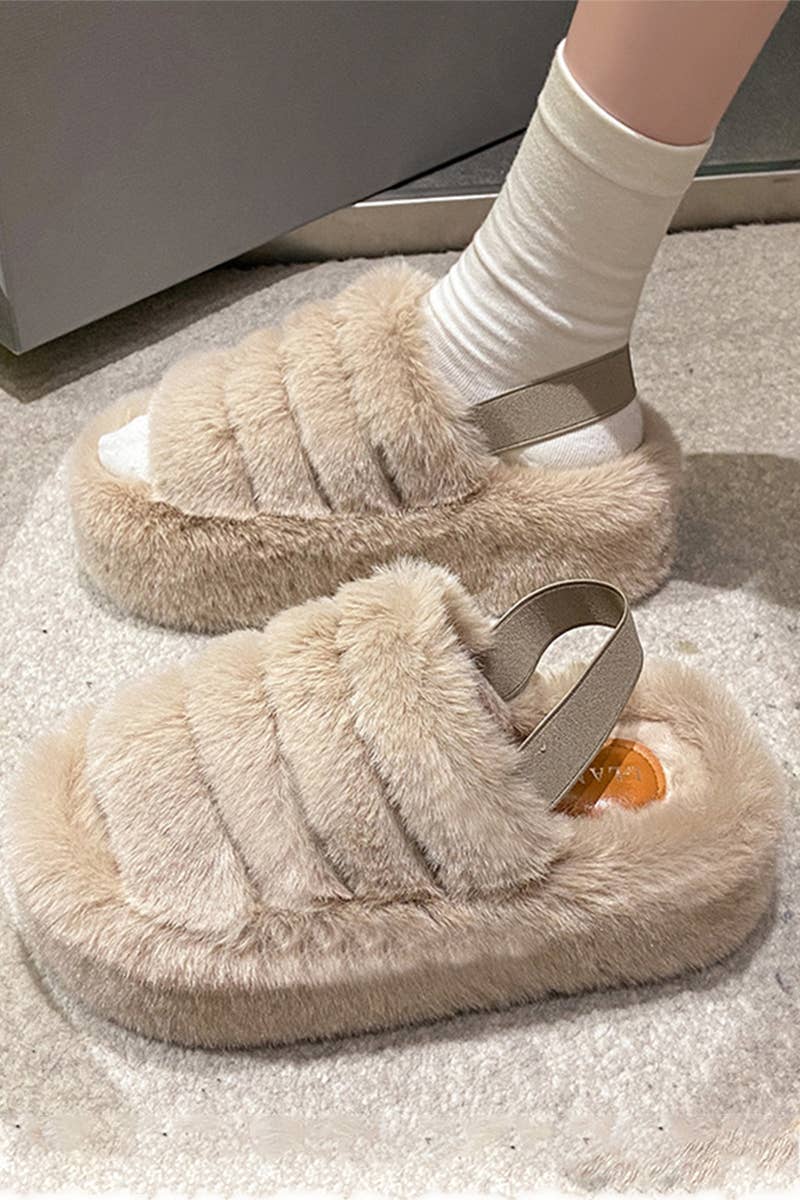 WOMEN FASHION HOME PLUSH OPEN TOE SLIPPERS
