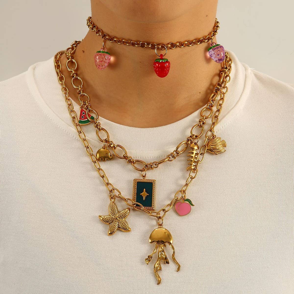 Original Steel Ocean Necklace with Enamel Pendant_CWMM8846