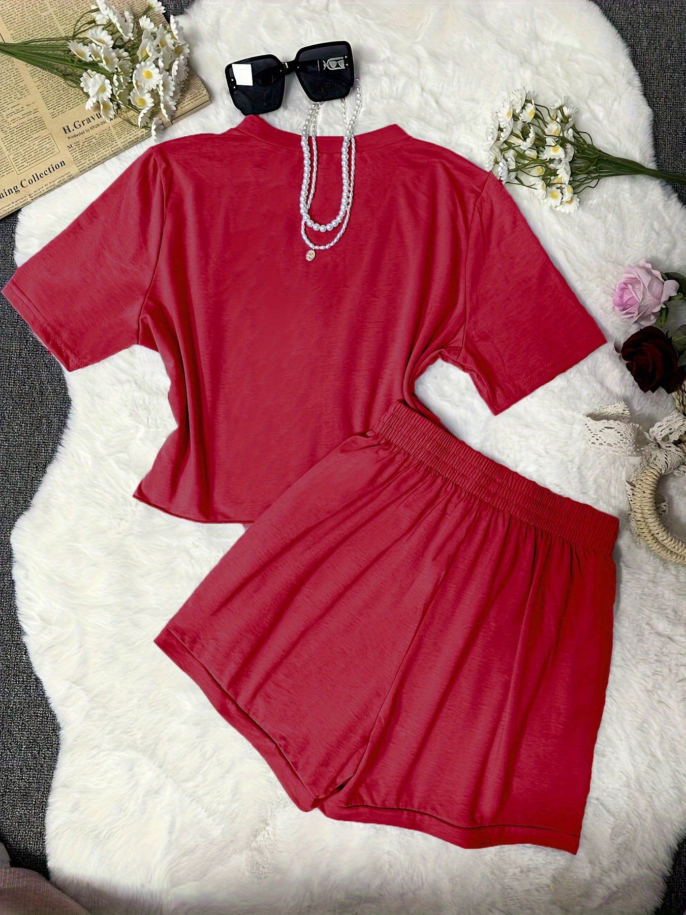 SHORT-SLEEVED, TIGHT-WAISTED AND SHORT PANTS SET_CWSTB00401