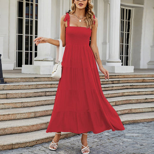 Solid color halter long dress