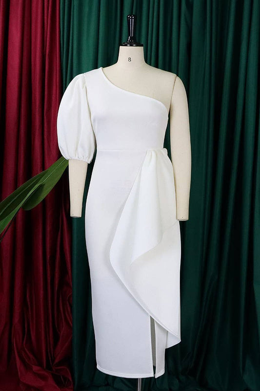 CWDMD1731_PLUS SIZE SLOPE NECK SLIT RUFFLED MIDI DRESS