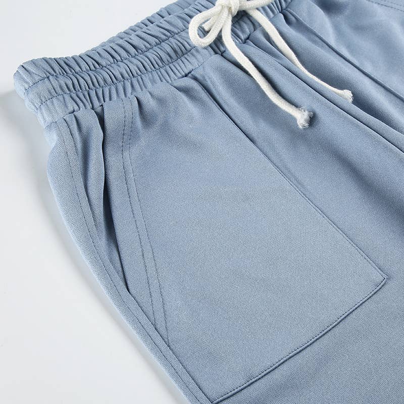 LOOSE SOLID COLOR DRAWSTRING ELASTIC-WAIST PANTS