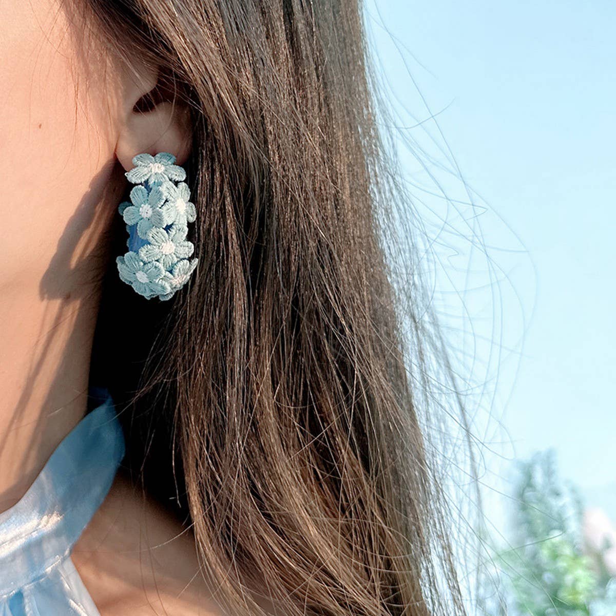 Summer Embroidered Flower Stud Earrings ??Handmade_CWMM6184